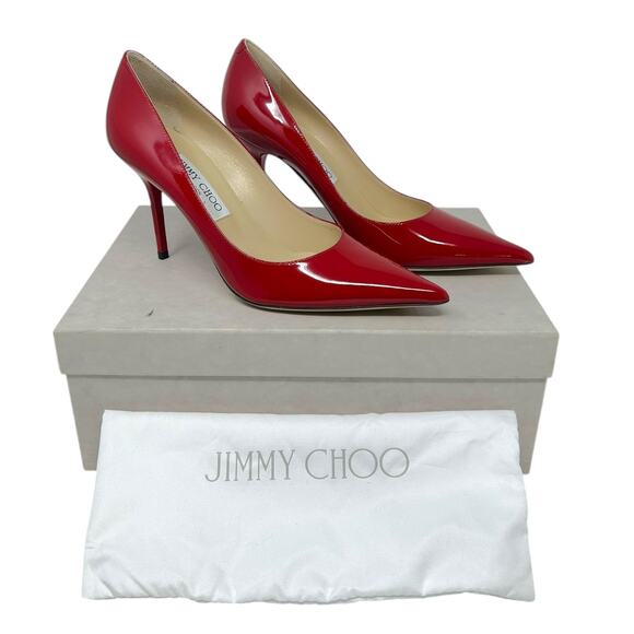 Jimmy Choo Agnes Heel Patent Leather Opat Stiletto Pointed Toe Red 38 US 8 - Picture 1 of 7